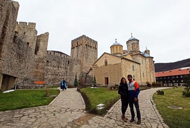 Cristina and Mike in Manasija Monastery