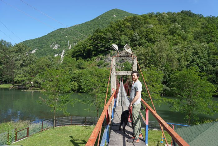 Walking over bridge in Ovcar-Kablar Gorge