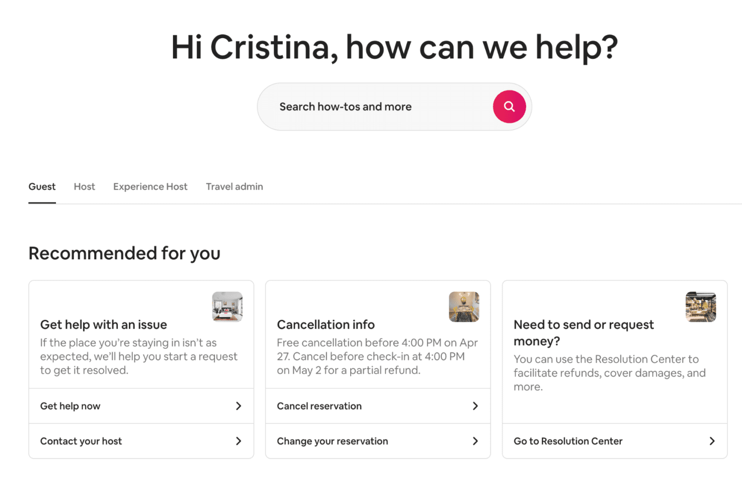 Airbnb tips for guests:  Contact Airbnb Help